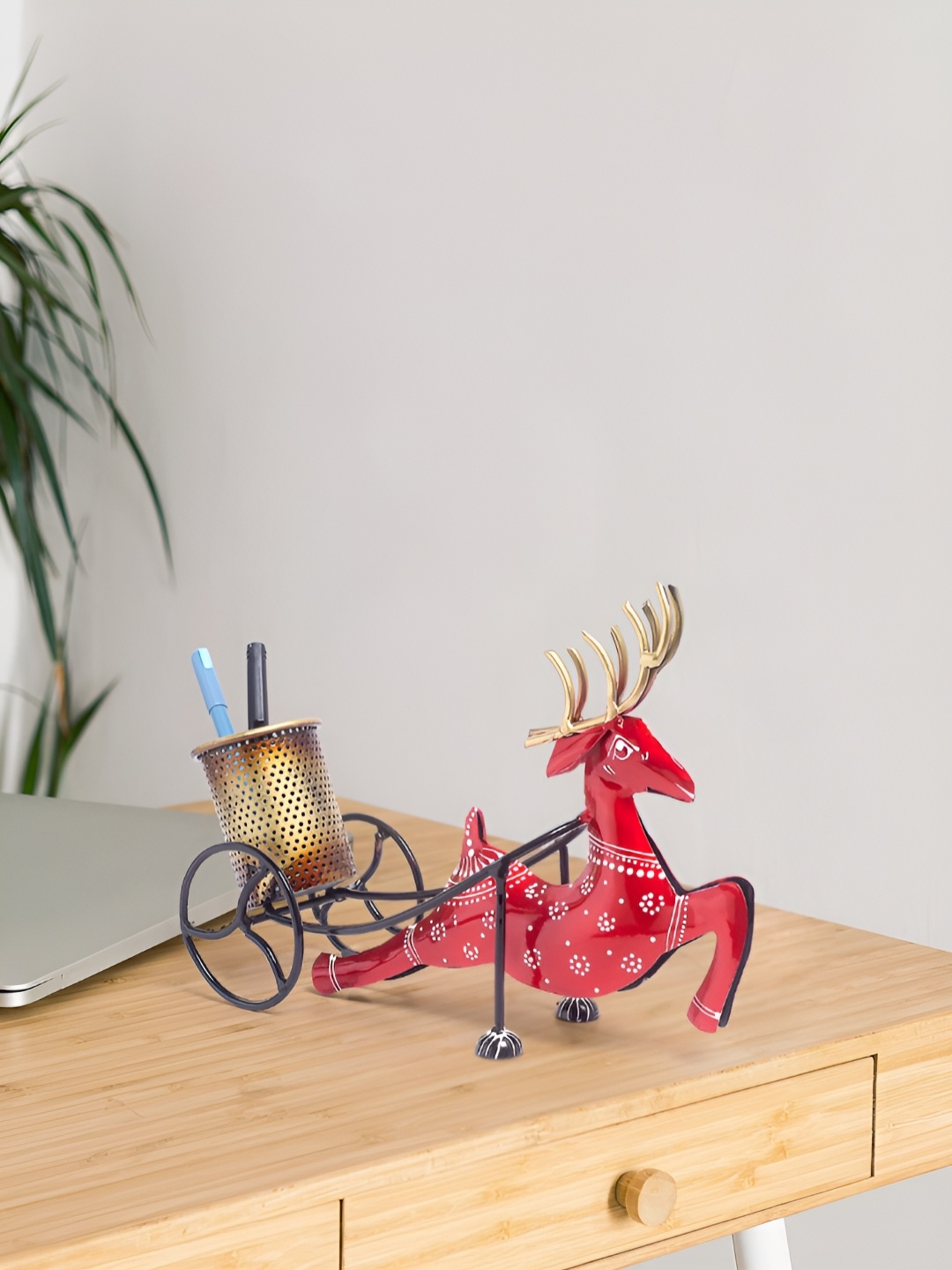 

Golden Peacock Red Raindeer Birds and Animals Figurine Showpiece