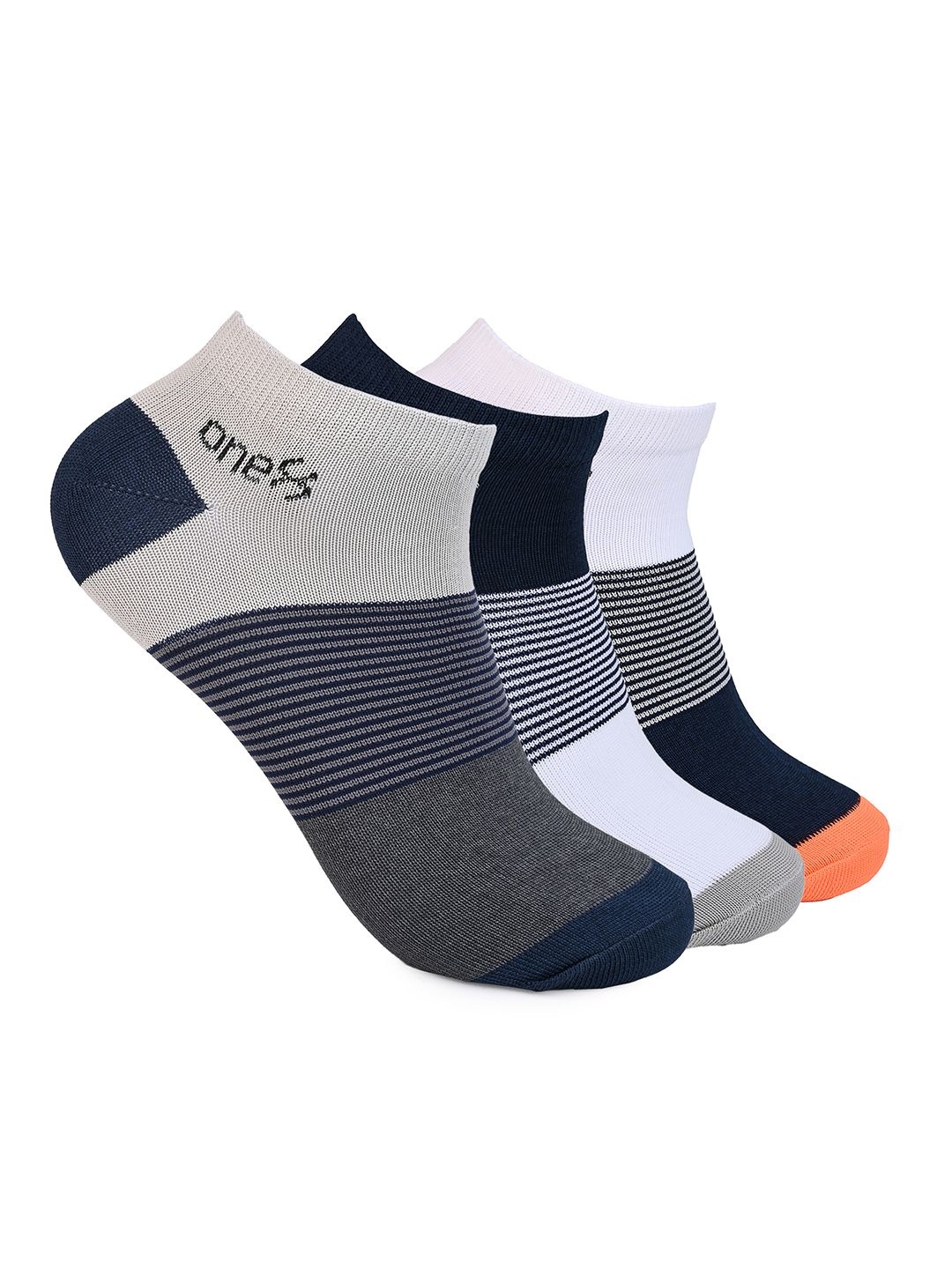 

One8 Men Pack Of 3 Patterned Ankle Length Rapid-Dry Socks, White
