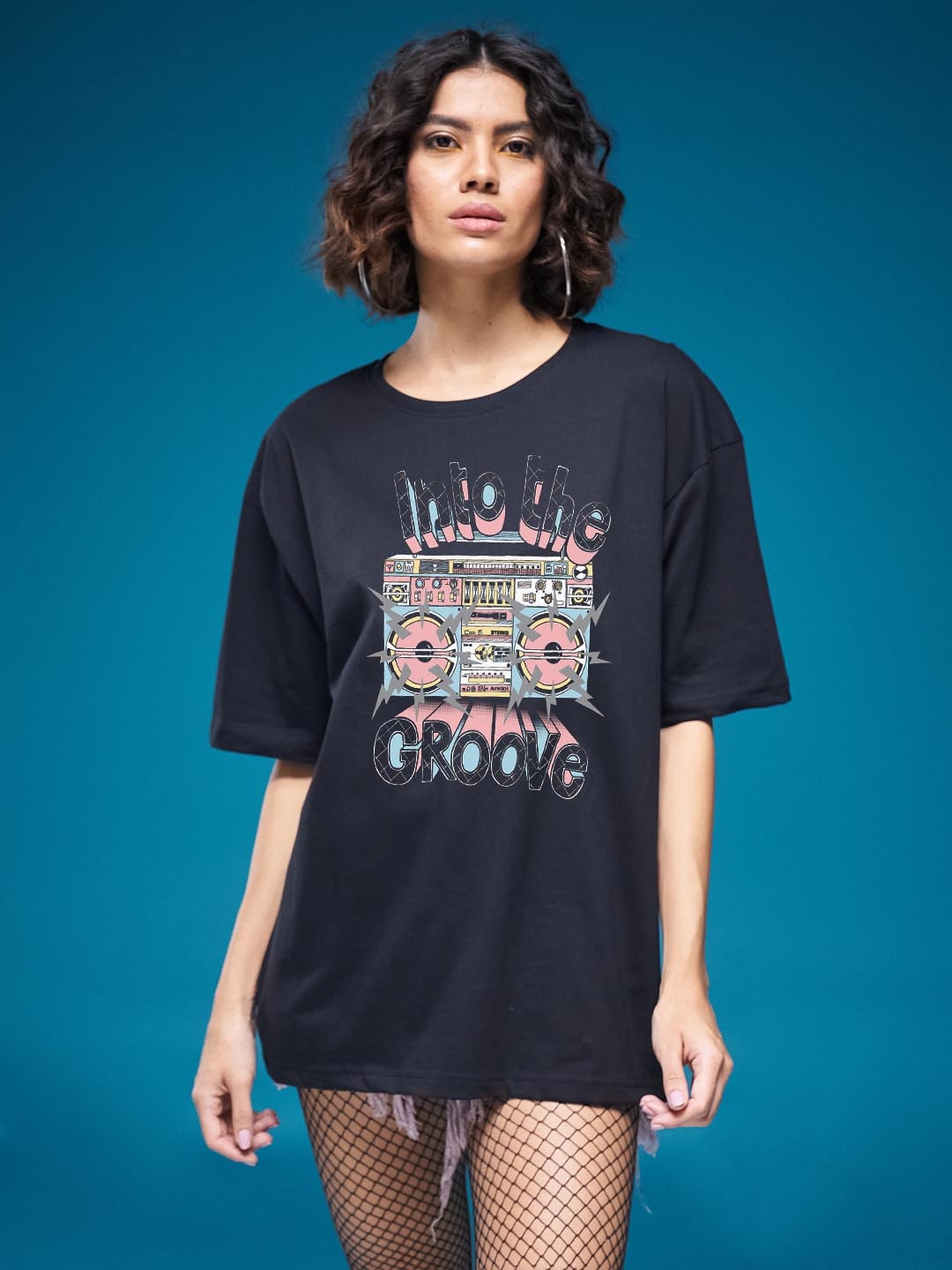 

SMARTEES Women Printed Applique T-shirt, Black