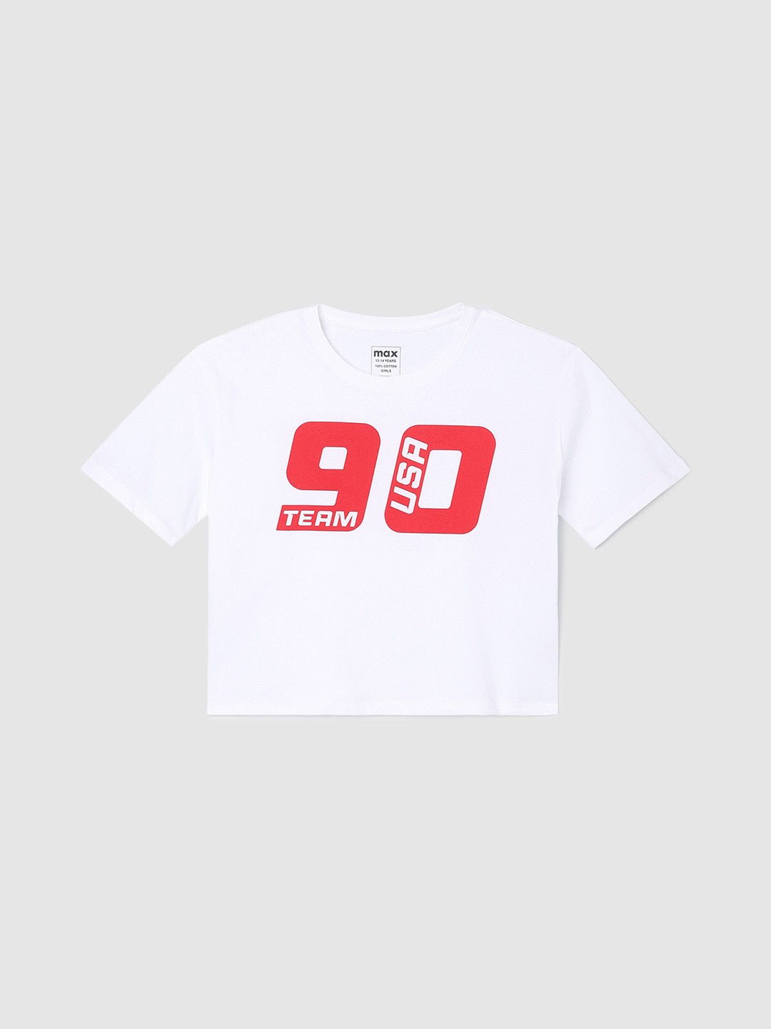 

max Girls Typography Printed Round Neck Cotton T-shirt, White