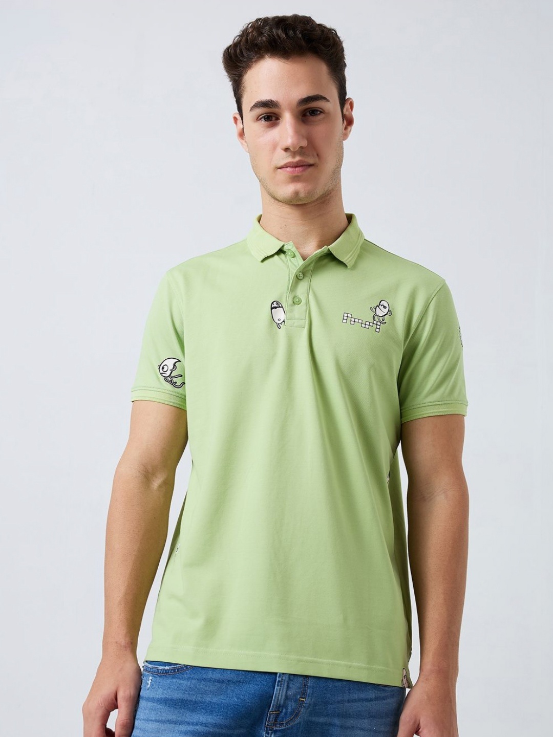 

SPYKAR Men Graphic Printed Polo Collar Cotton Slim Fit T-shirt, Green