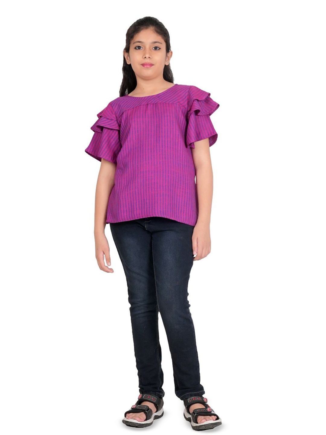 

IKRASS Girls Striped Flutter Sleeve Top, Purple