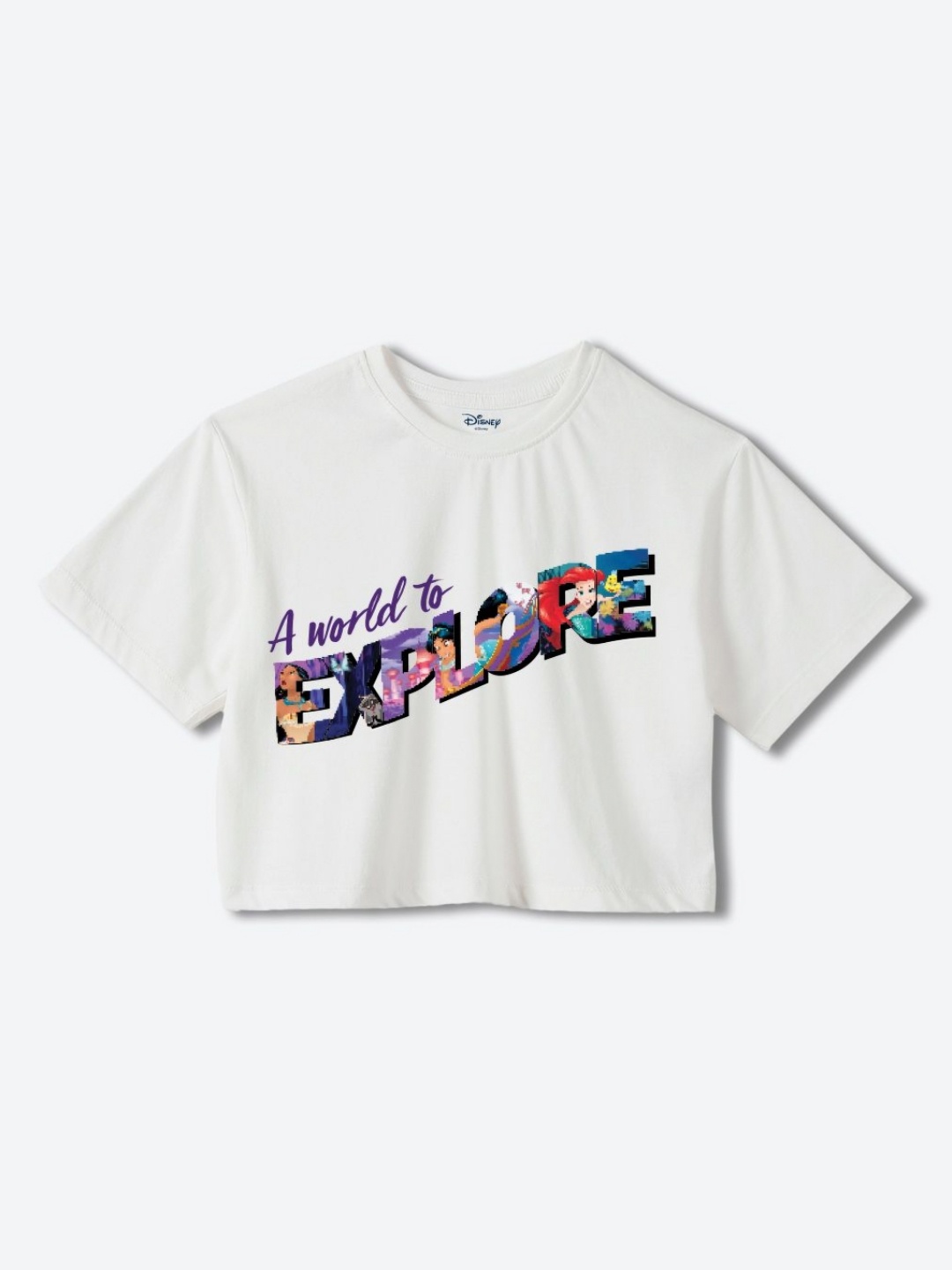 

YK Disney Girls Typography Printed Round Neck Cotton Boxy T-shirt, White