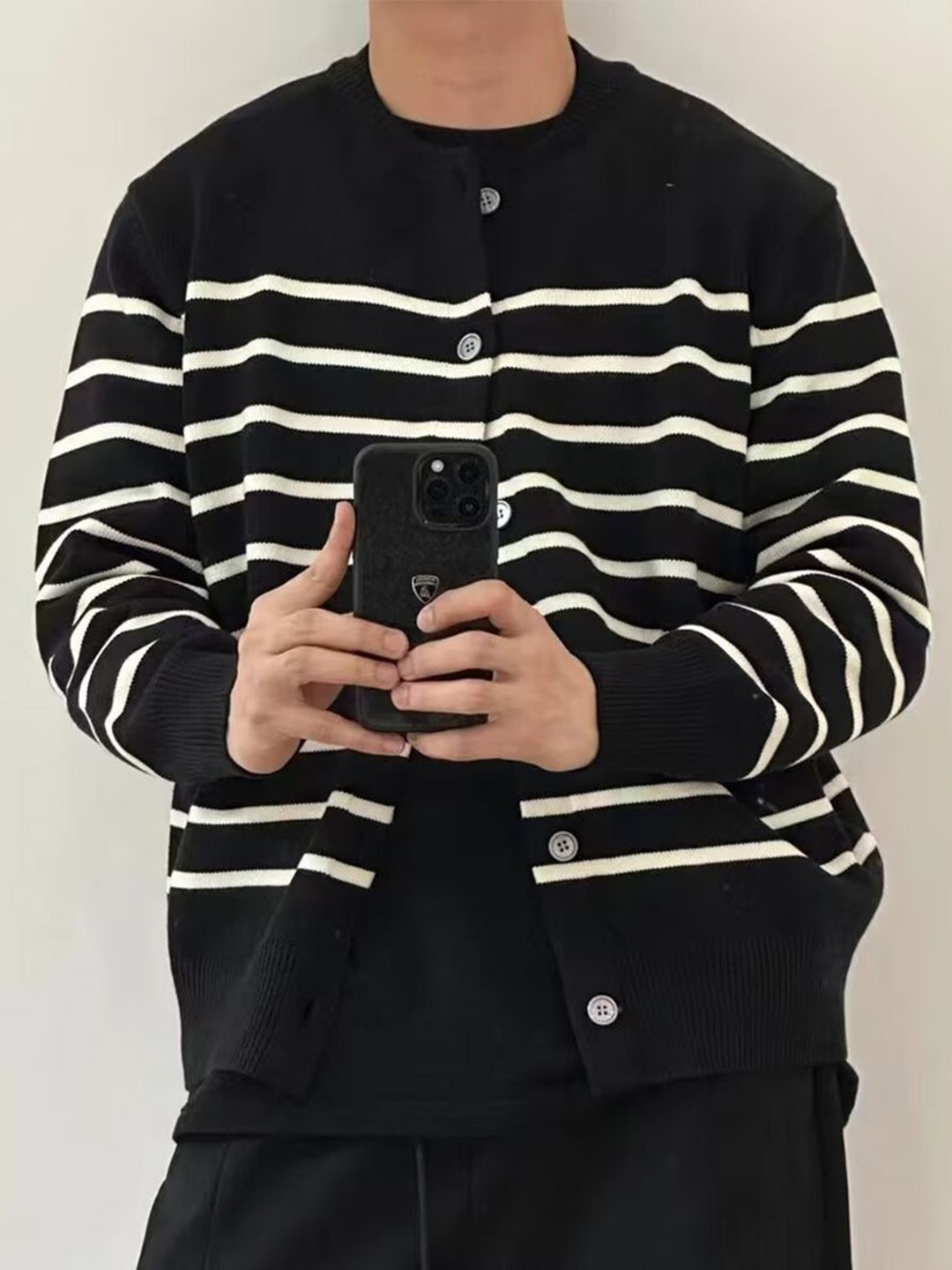 

StyleCast x Revolte Men Striped Cardigan, Black