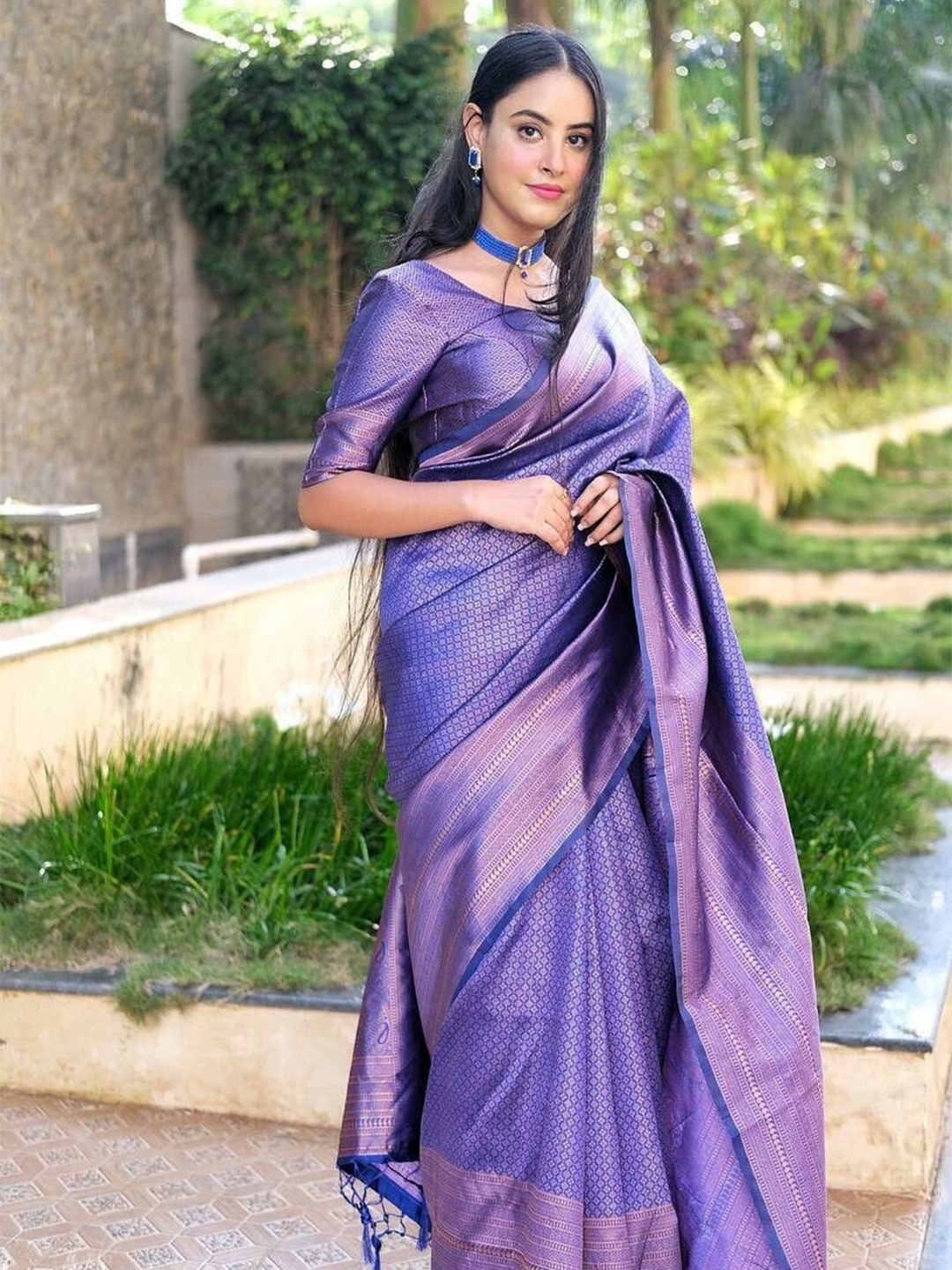 

bansari textiles Woven Design Zari Kanjeevaram Saree, Blue