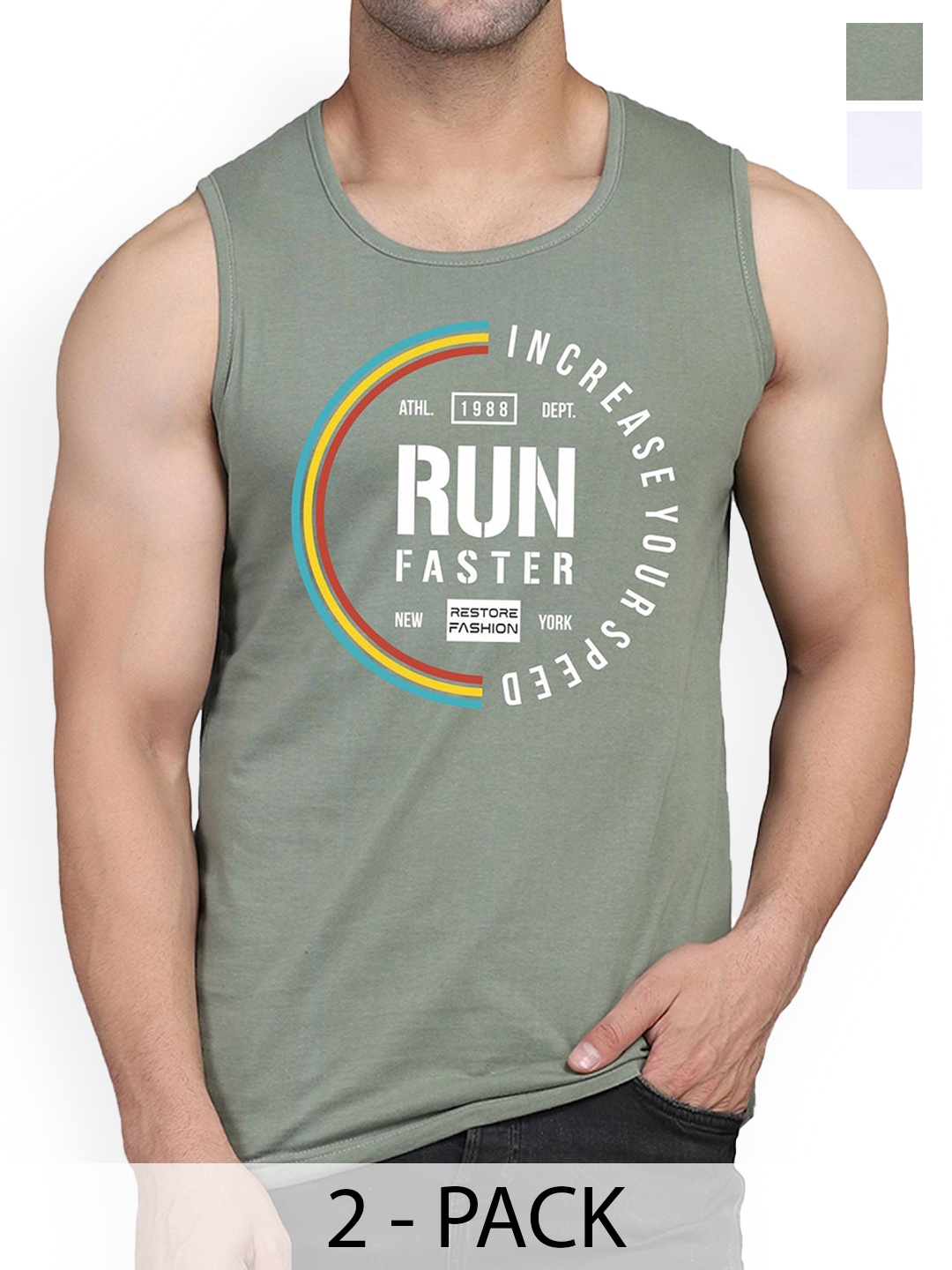 

Woostro Pack Of 2 Printed Pure Combed Cotton Gym VestsRS26 CMB (RUN LGTGREEN) (HARD WHITE, Green