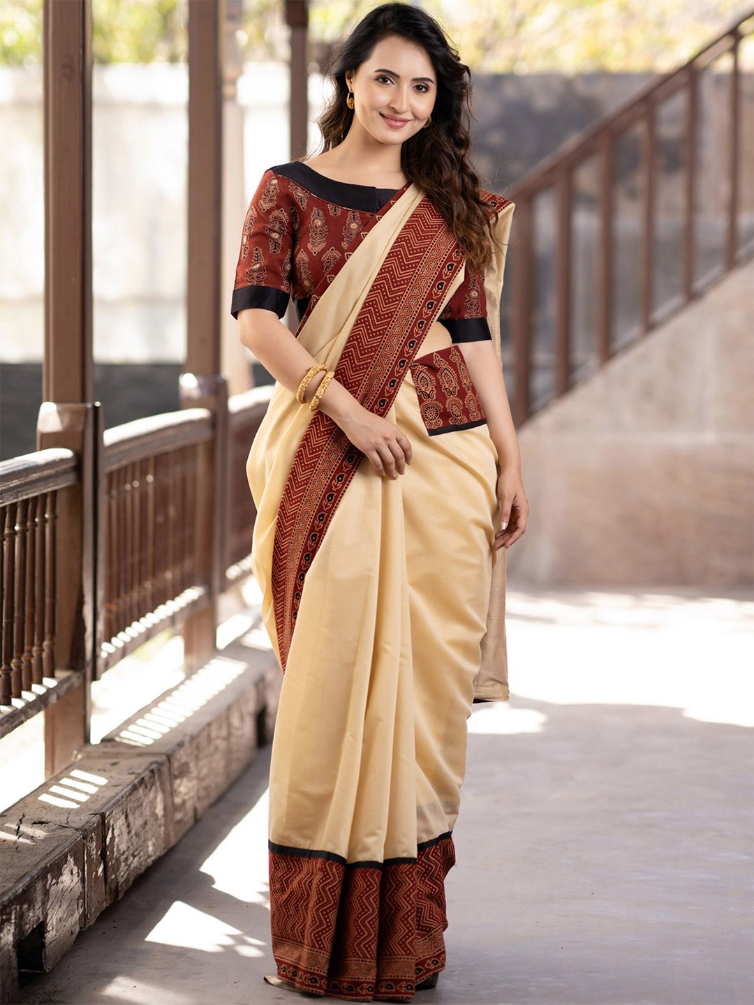 

Prasam Chanderi Saree, Beige