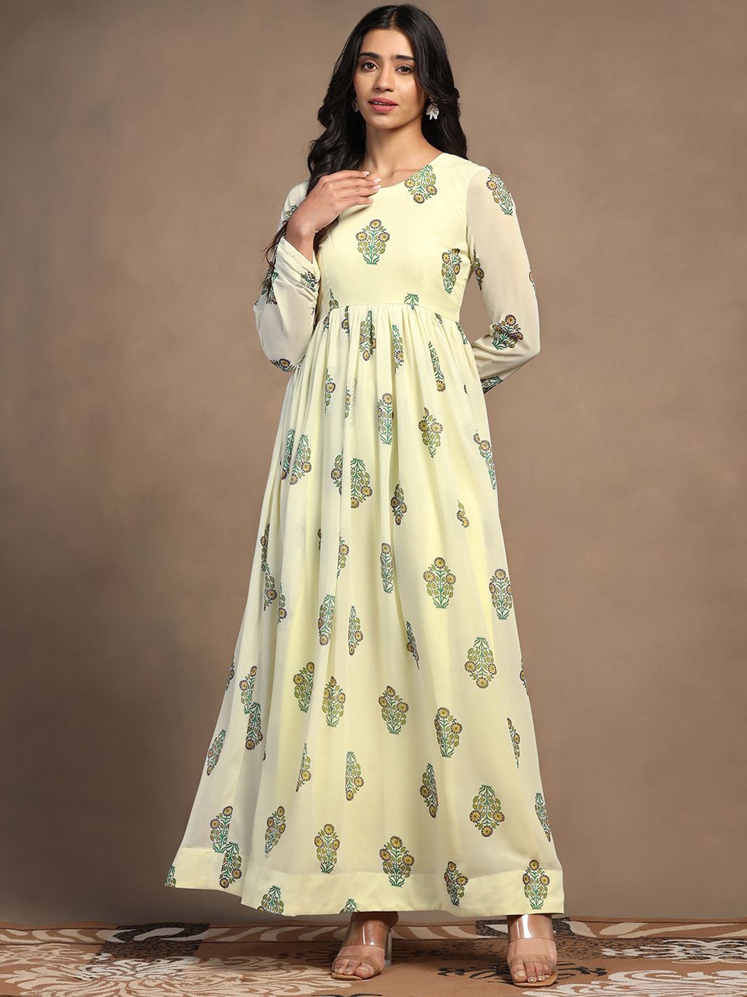 

Moda Rapido Ethnic Motifs Printed Georgette Maxi Dress, Yellow