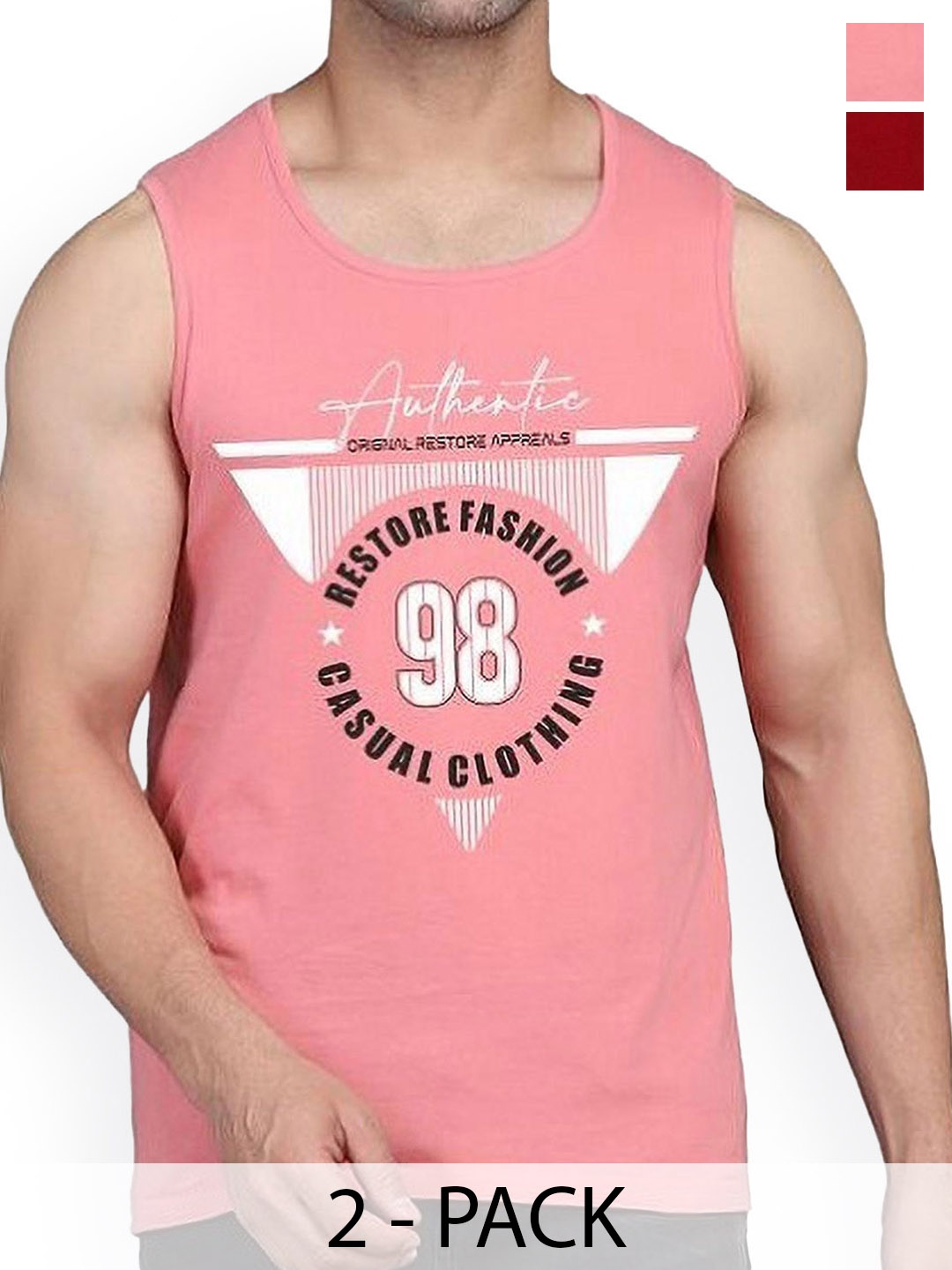 

Woostro Pack Of 2 Printed Odour-Free Innerwear Vests, Peach