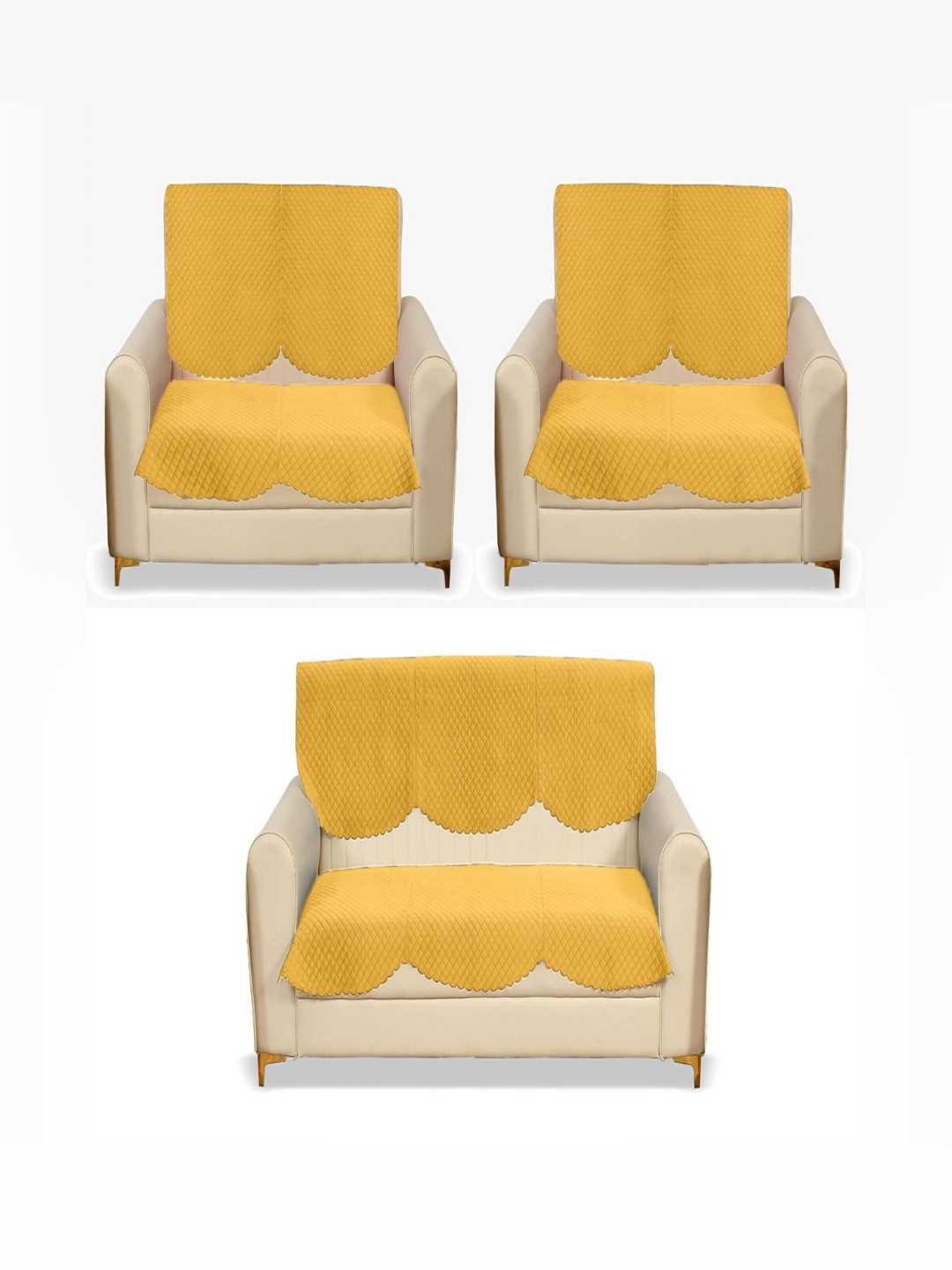 

Fashion Throw Yellow 7-Seater Checked Velvet Sofa Cover