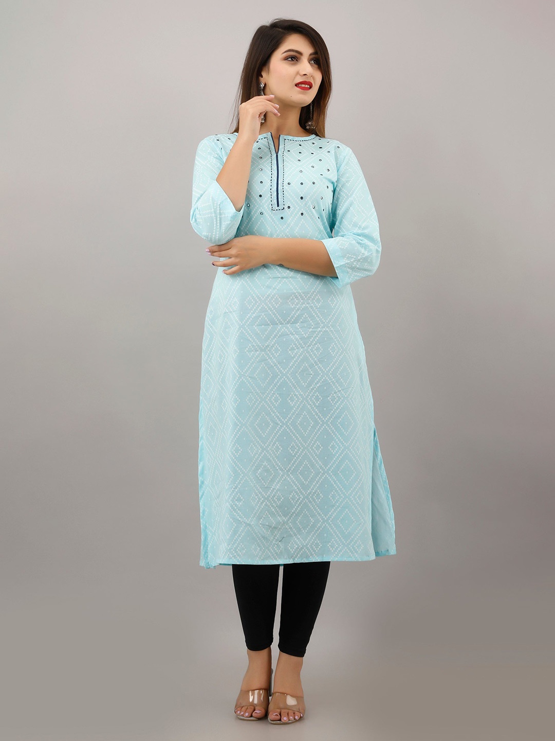 

SHAGUNA'S Bandhani Printed Notch Neck Pure Cotton Straight Kurta, Blue