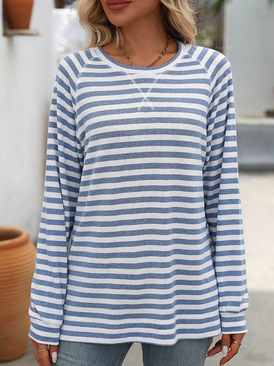 

StyleCast x Revolte Women Striped Longline Top, Blue