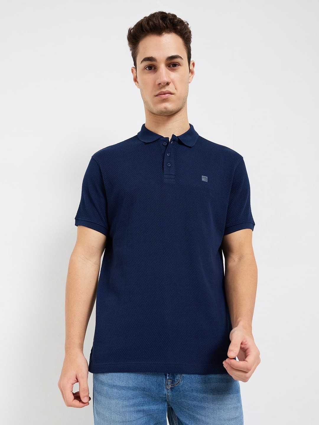 

SPYKAR Men Solid Polo Collar Cotton Slim Fit T-shirt, Navy blue