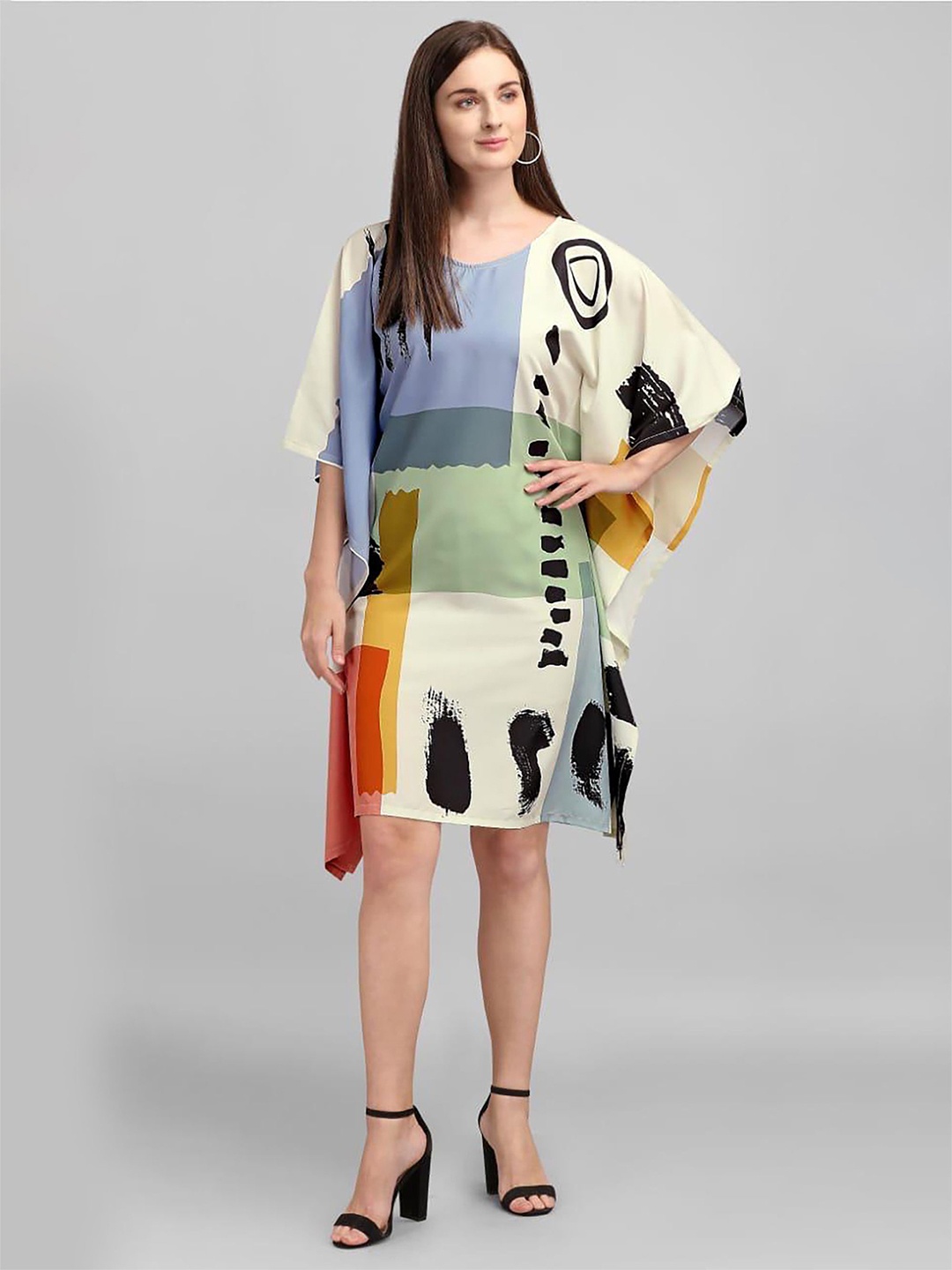 

KWEEN Printed Satin Kaftan Dress, Beige