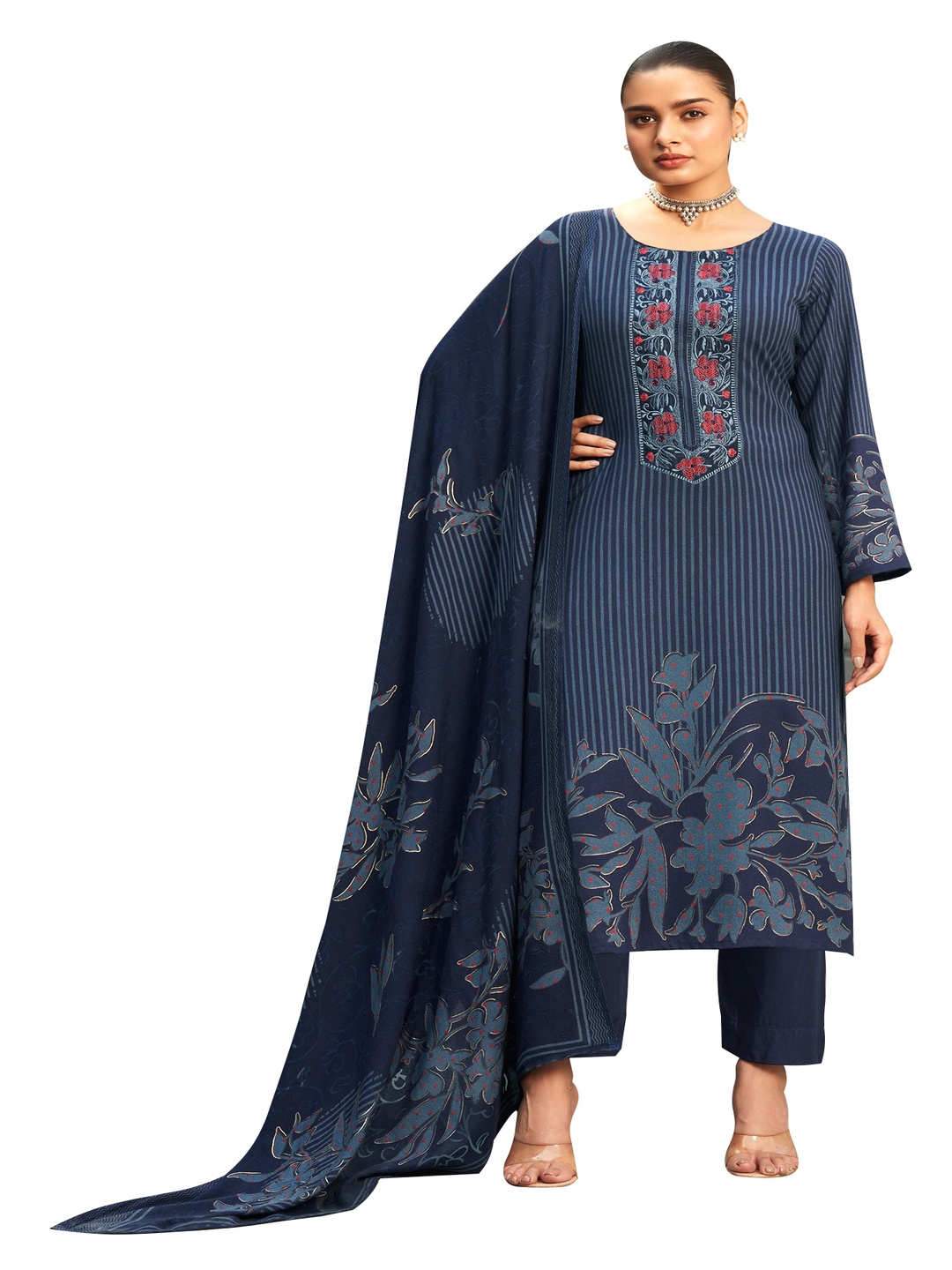 

DRAVINAM Trends Embroidered Unstitched Dress Material, Blue