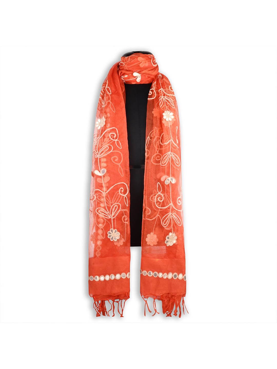 

Wish Karo Embroidered Tie and Dye Dupatta with Mirror Work, Orange