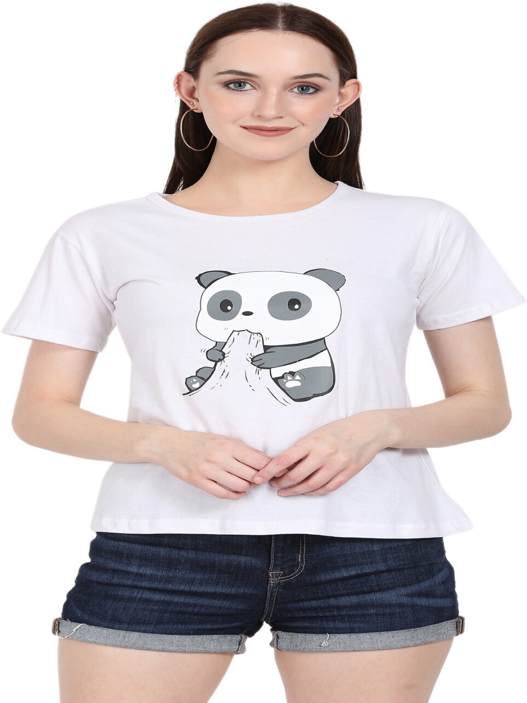 

DEEPMAYRA COLLECTION Women Graphic Printed Round Neck Cotton T-shirt, White
