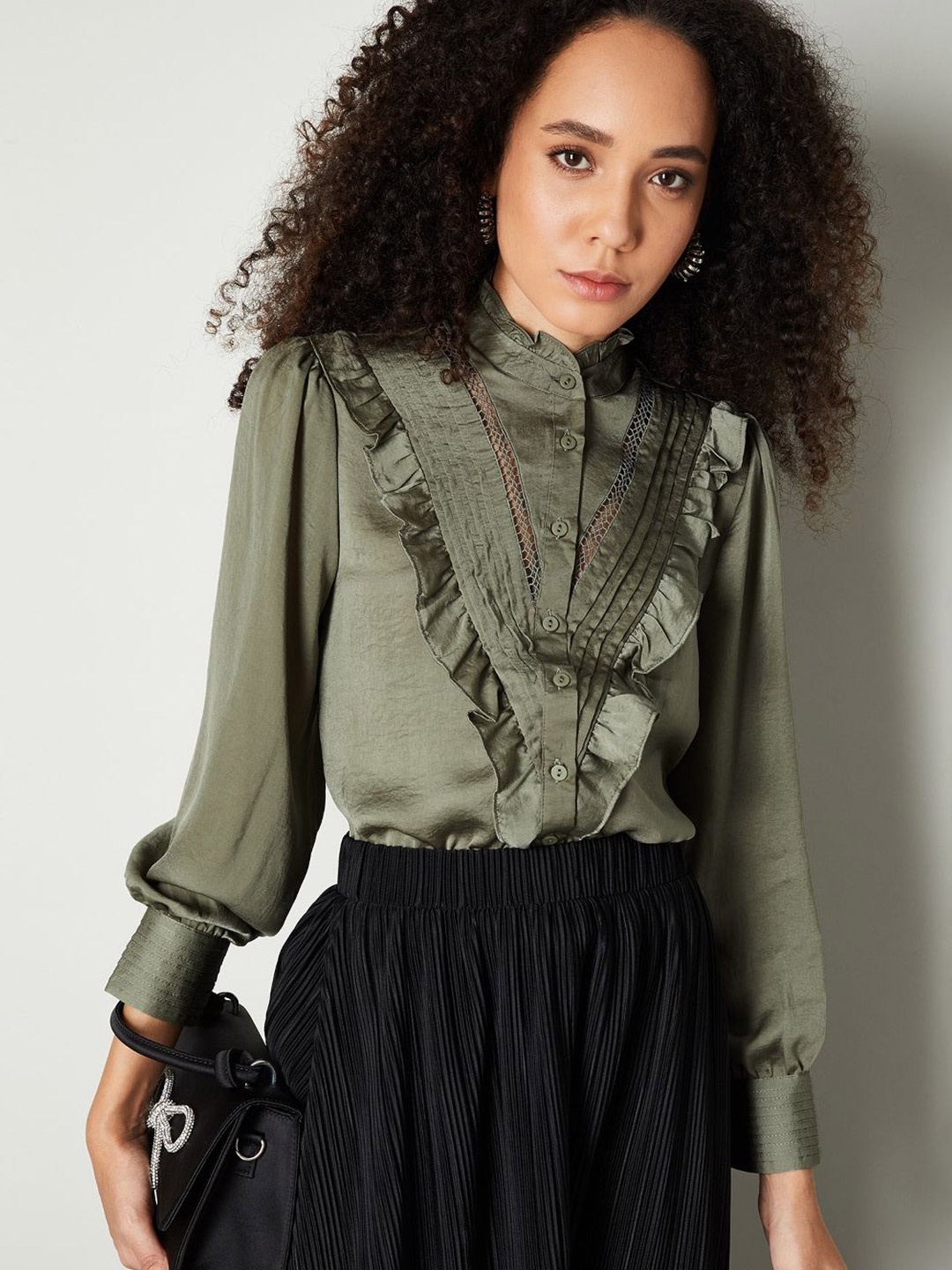

max Women Ruffles Shirt Style Top, Green