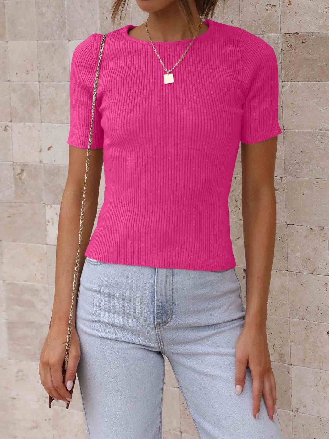 

StyleCast x Revolte Knitted Crop Top, Pink