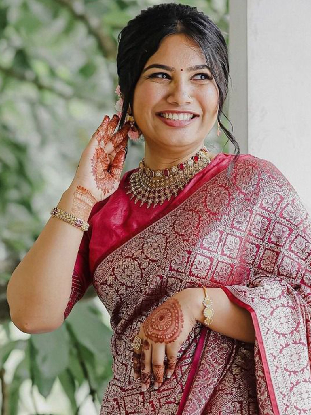 

bansari textiles Woven Design Zari Kanjeevaram Saree, Red