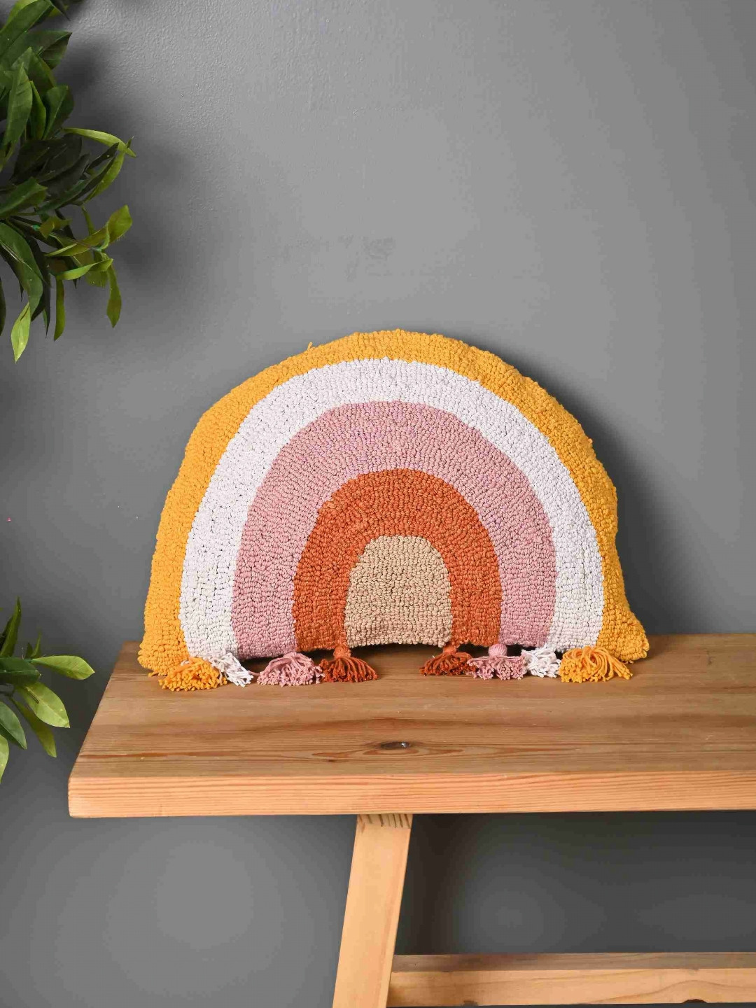 

Aura Yellow & Pink Embroidered Round Tasseled Cushion Cover