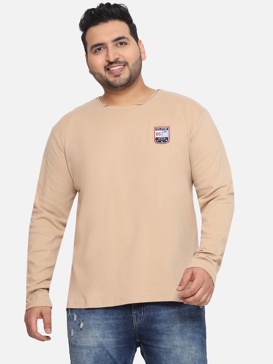 

Santonio Men Plus Size Solid Round Neck Cotton T-shirt, Beige
