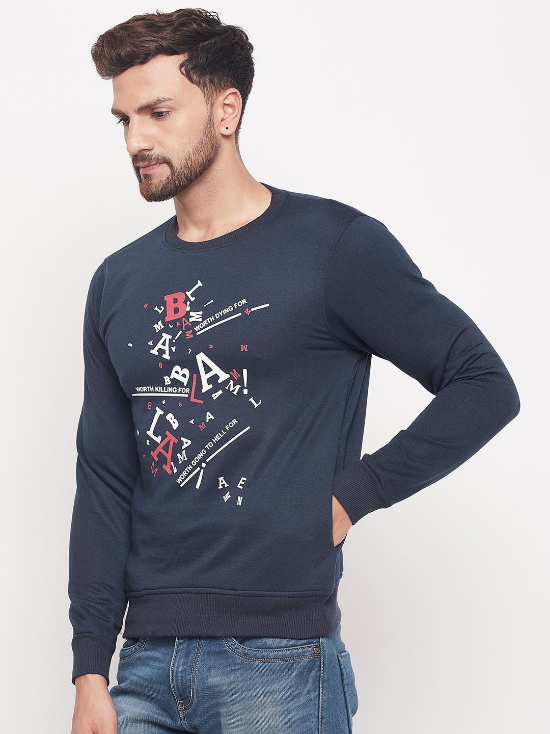 

LYCOS Men Printed Pullover Sweatshirt, Navy blue