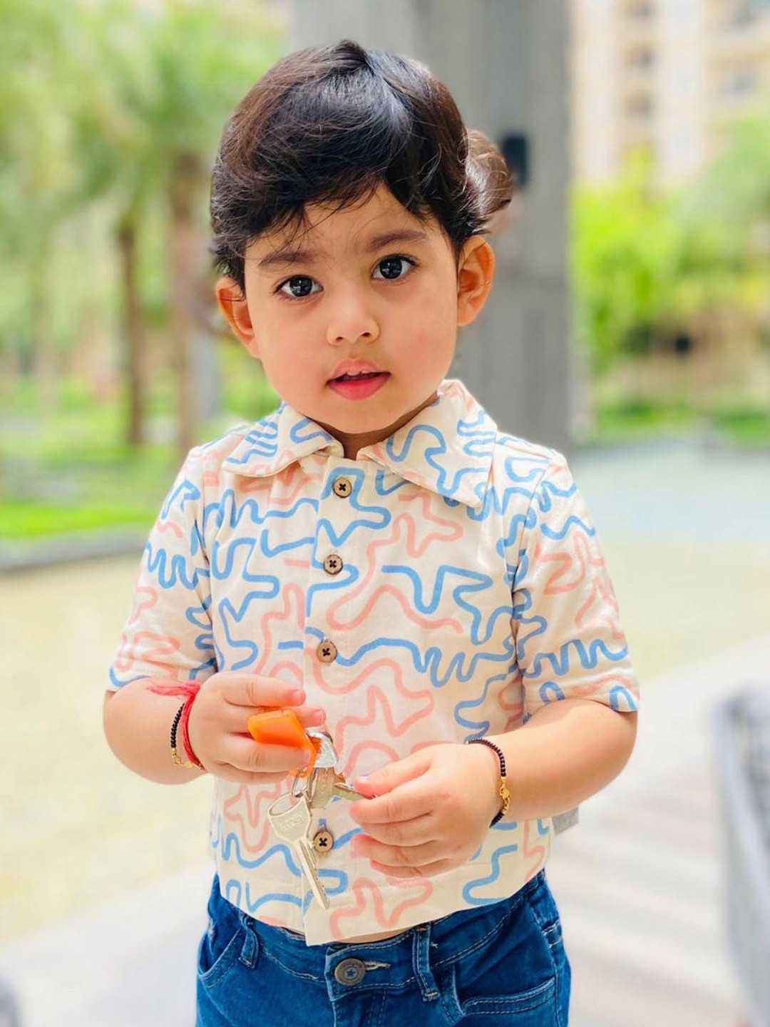 

EARTHY TWEENS Boys Spread Collar Abstract Printed Cotton Casual Shirt, Beige
