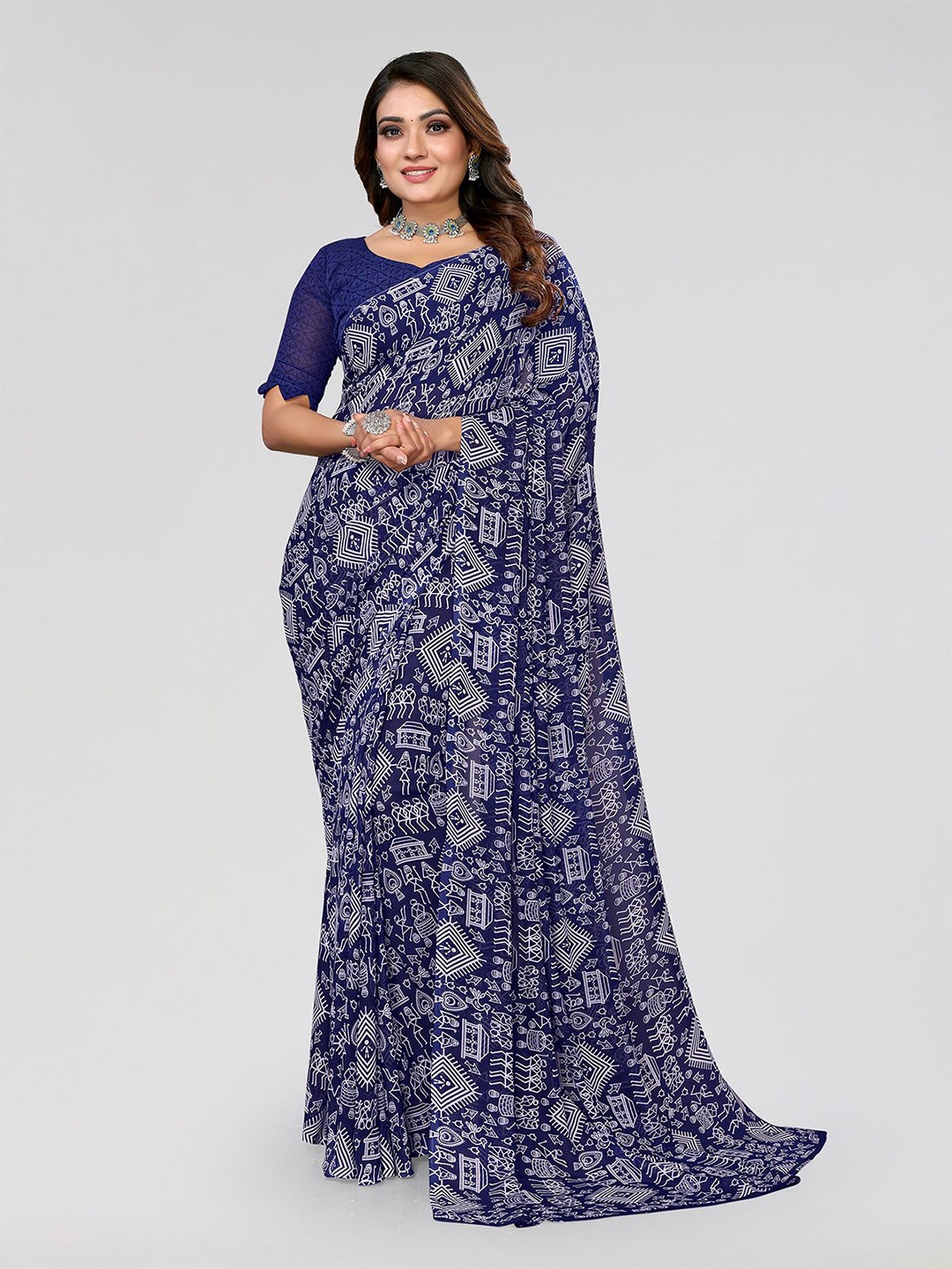 

Moda Rapido Ethnic Motifs Printed Saree, Blue