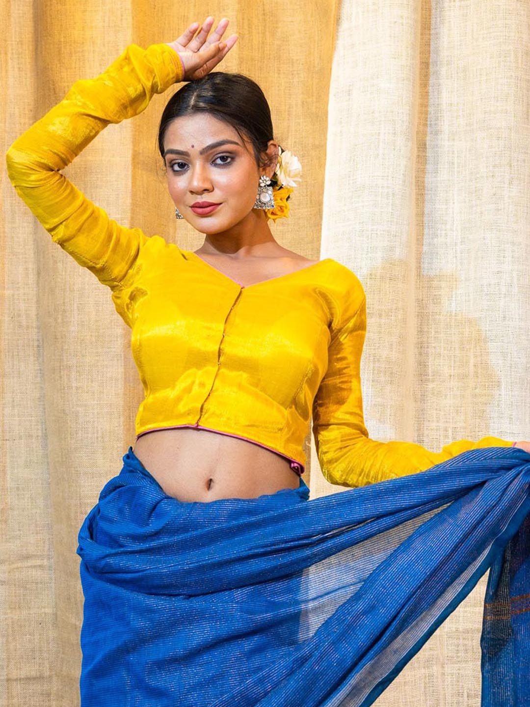 

Uttariya Women V-Neck Ready to Wear Saree Blouse, Yellow