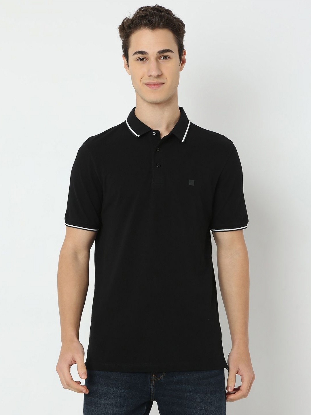 

SPYKAR Men Solid Polo Collar Cotton Slim Fit T-shirt, Black