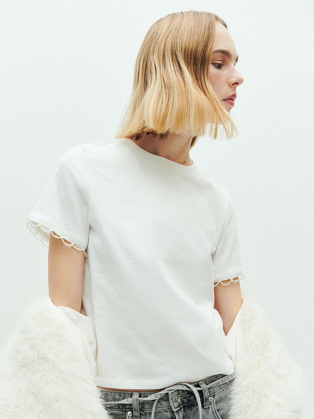 

H&M Embellished T-Shirt, White
