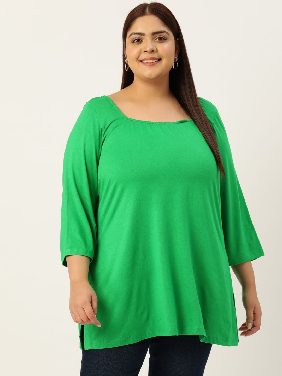 

theRebelinme Plus Size Square Neck Longline Top, Green
