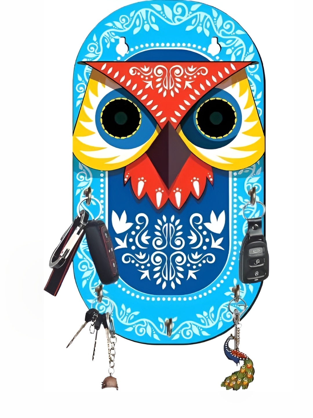 

Webelkart Blue & Red Owl Printed Wooden 5-Hooks Key Holders