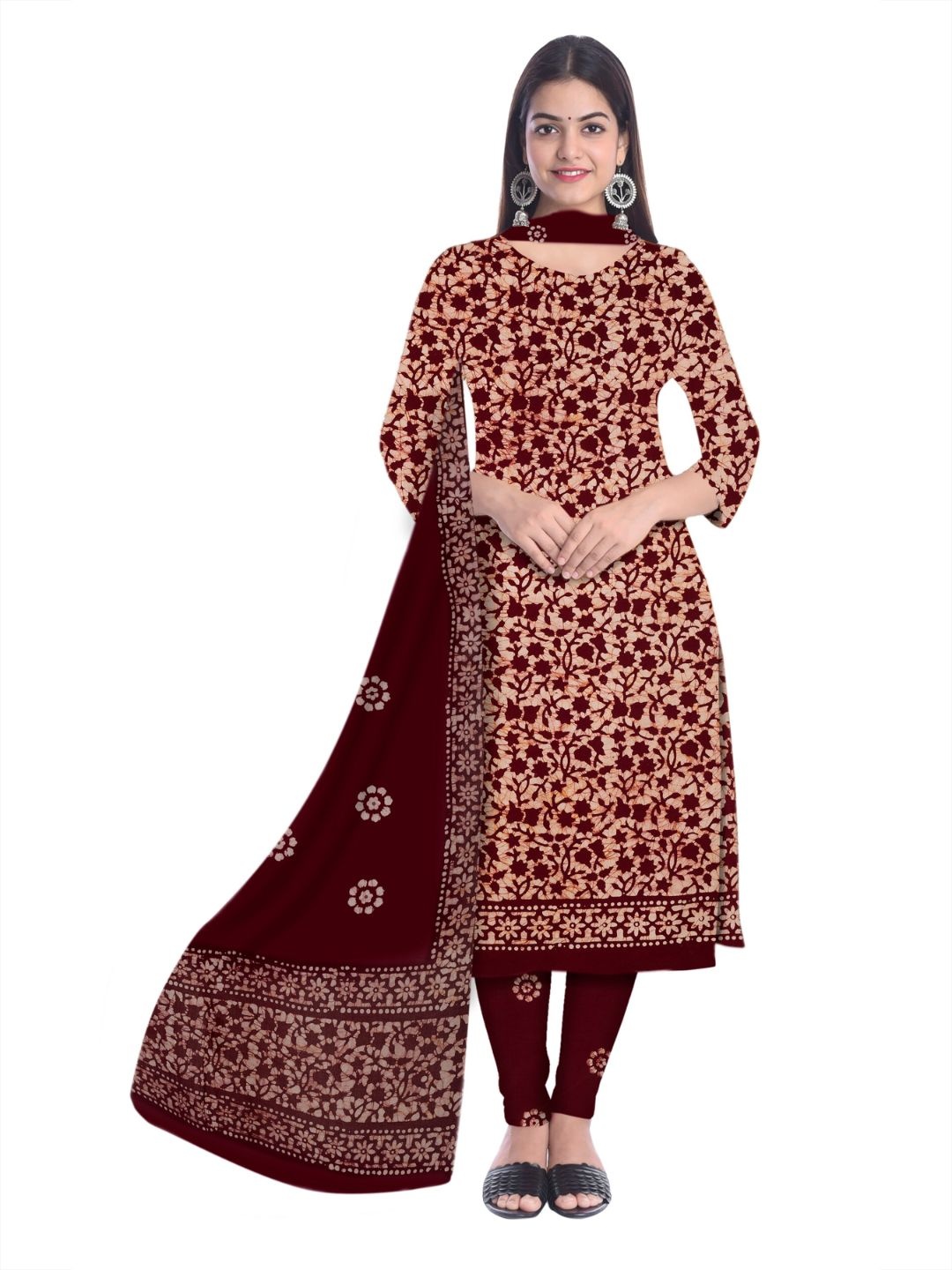 

Farooq Dyeing Floral Printed Pure Cotton Unstitched Dress Material, Maroon