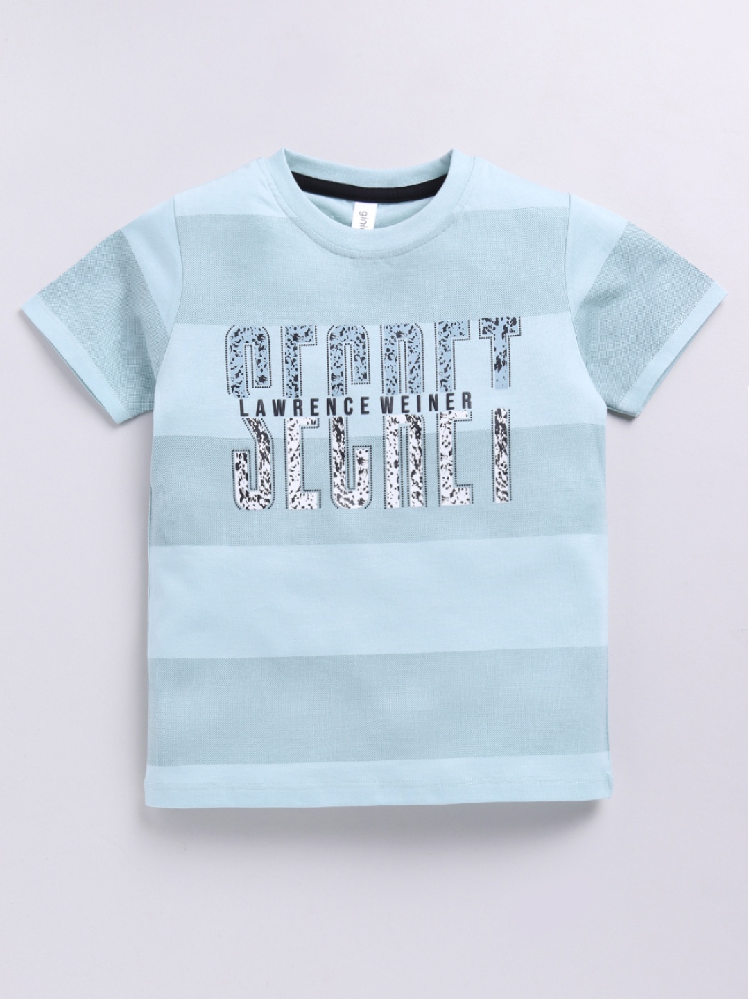 

Ginie Boys Typography & All Over Stripe Printed Breathable Tshirt, Grey