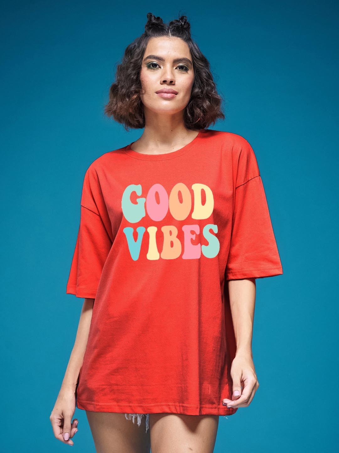 

SMARTEES Women Graphic Printed Round Neck Cotton Oversized T-shirt, Orange
