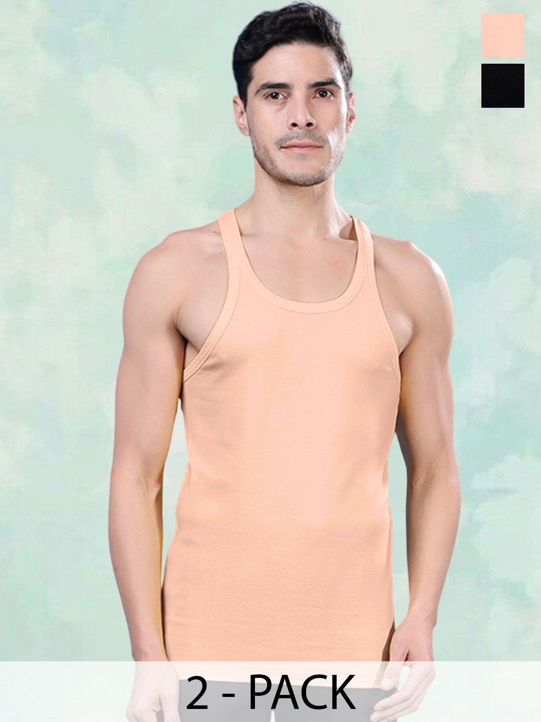 

FBAR Men Pack Of 2 Round Neck Gym Vests, Black