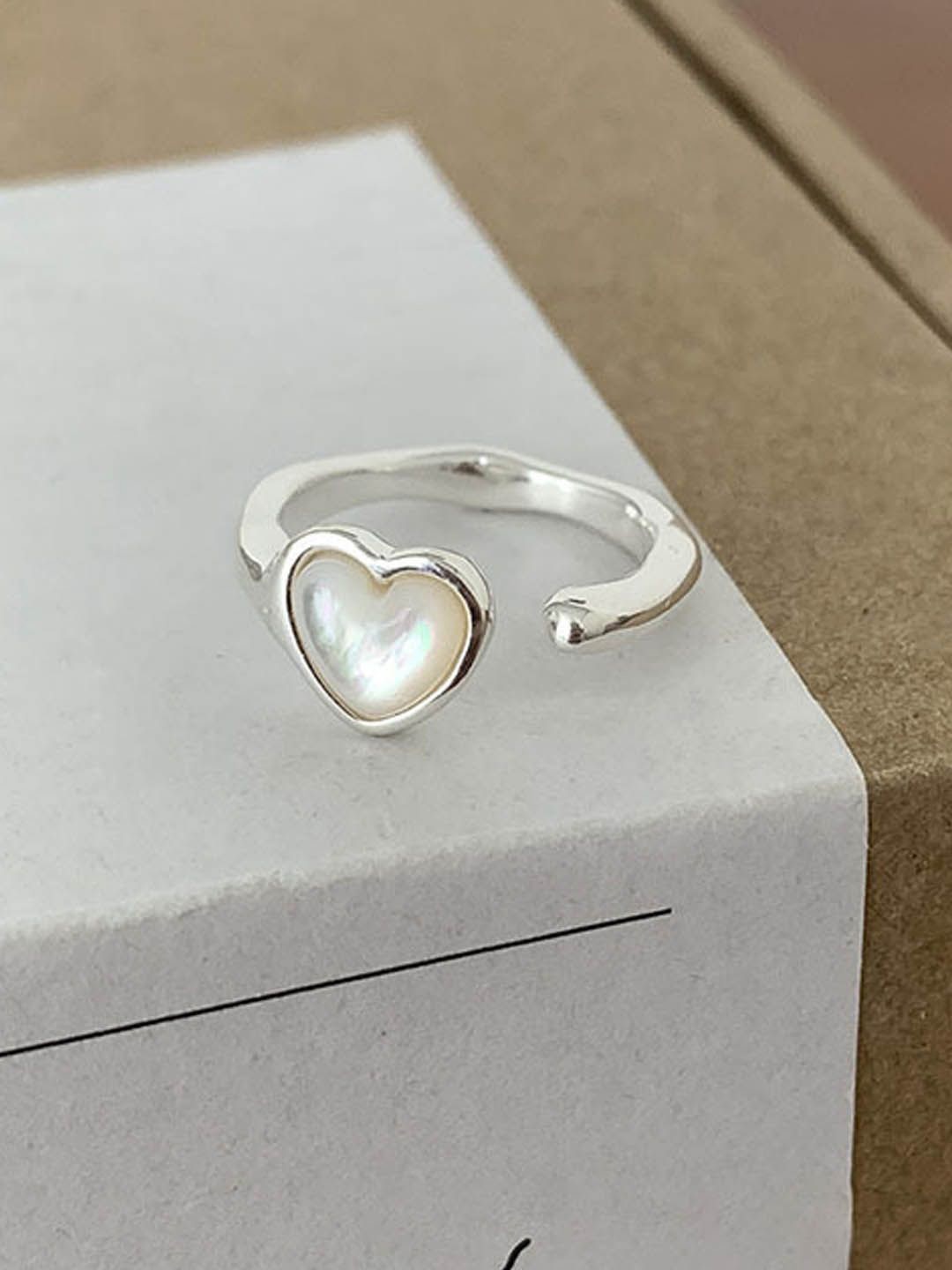 

StyleCast Silver-Plated Artificial Pearls Beaded Heart Shaped Adjustable Finger Ring