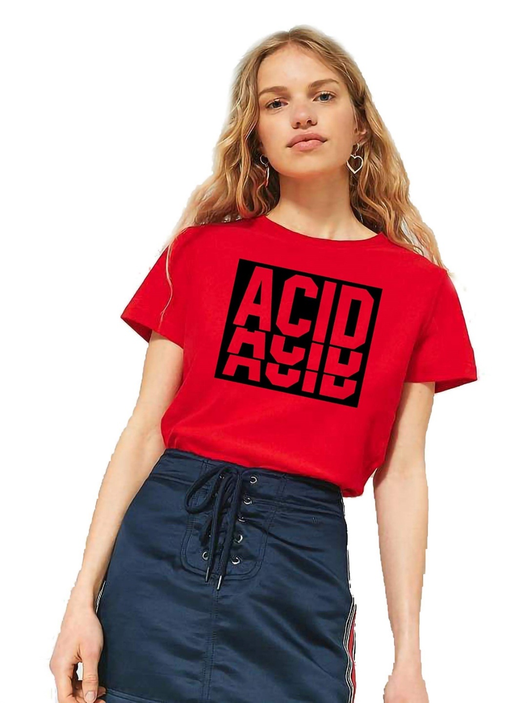 

VLAM Women Typography Printed Applique T-shirt, Red