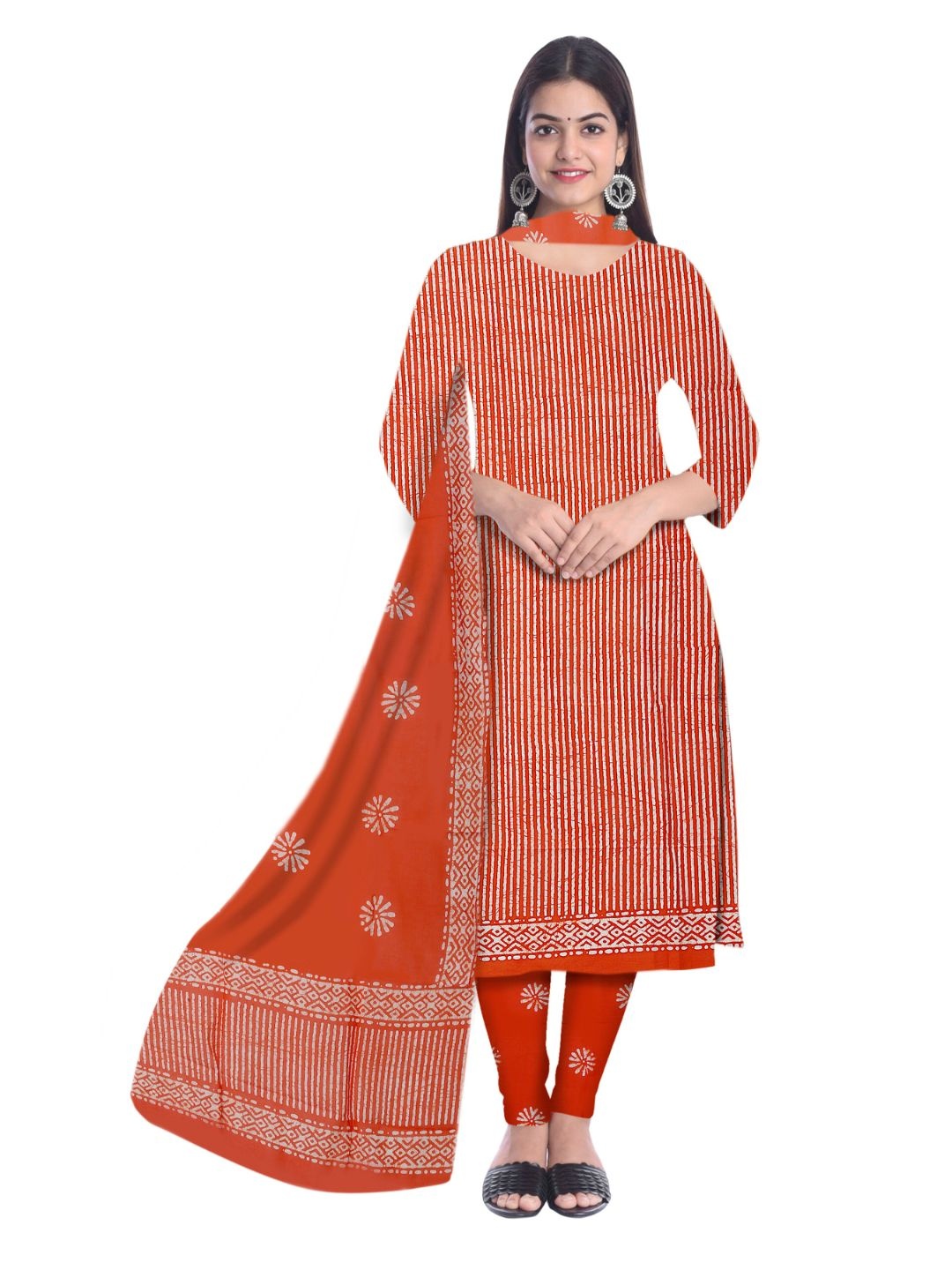 

Farooq Dyeing Striped Pure Cotton Unstitched Dress Material, Orange