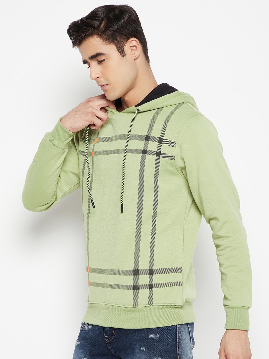 

LYCOS Men Checked Printed Hooded Sweatshirt, Sea green