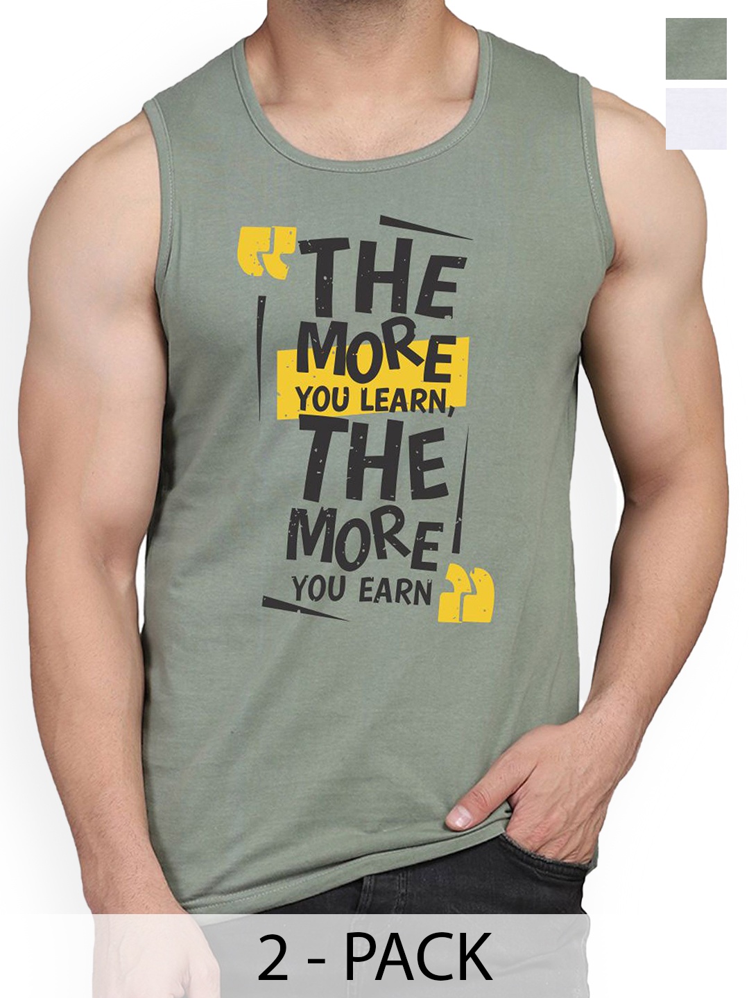 

Woostro Pack Of 2 Printed Pure Combed Cotton Gym VestsRS26 CMB (MORE WHITE) (MORE LGTGREE