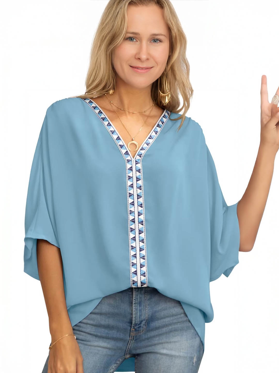 

StyleCast Women Kimono Sleeve Boxy Top, Blue