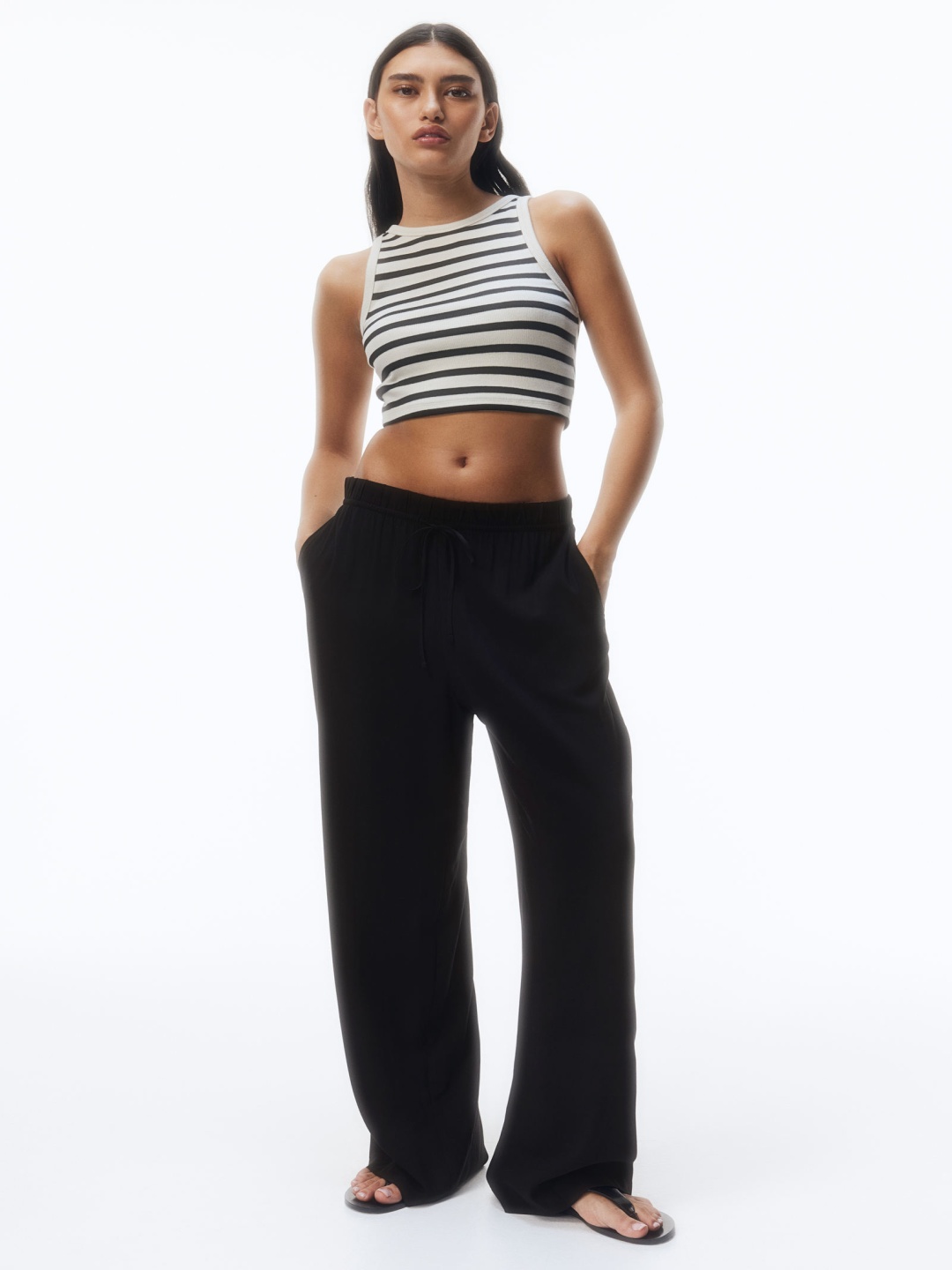 

H&M Viscose Drawstring Trousers, Black