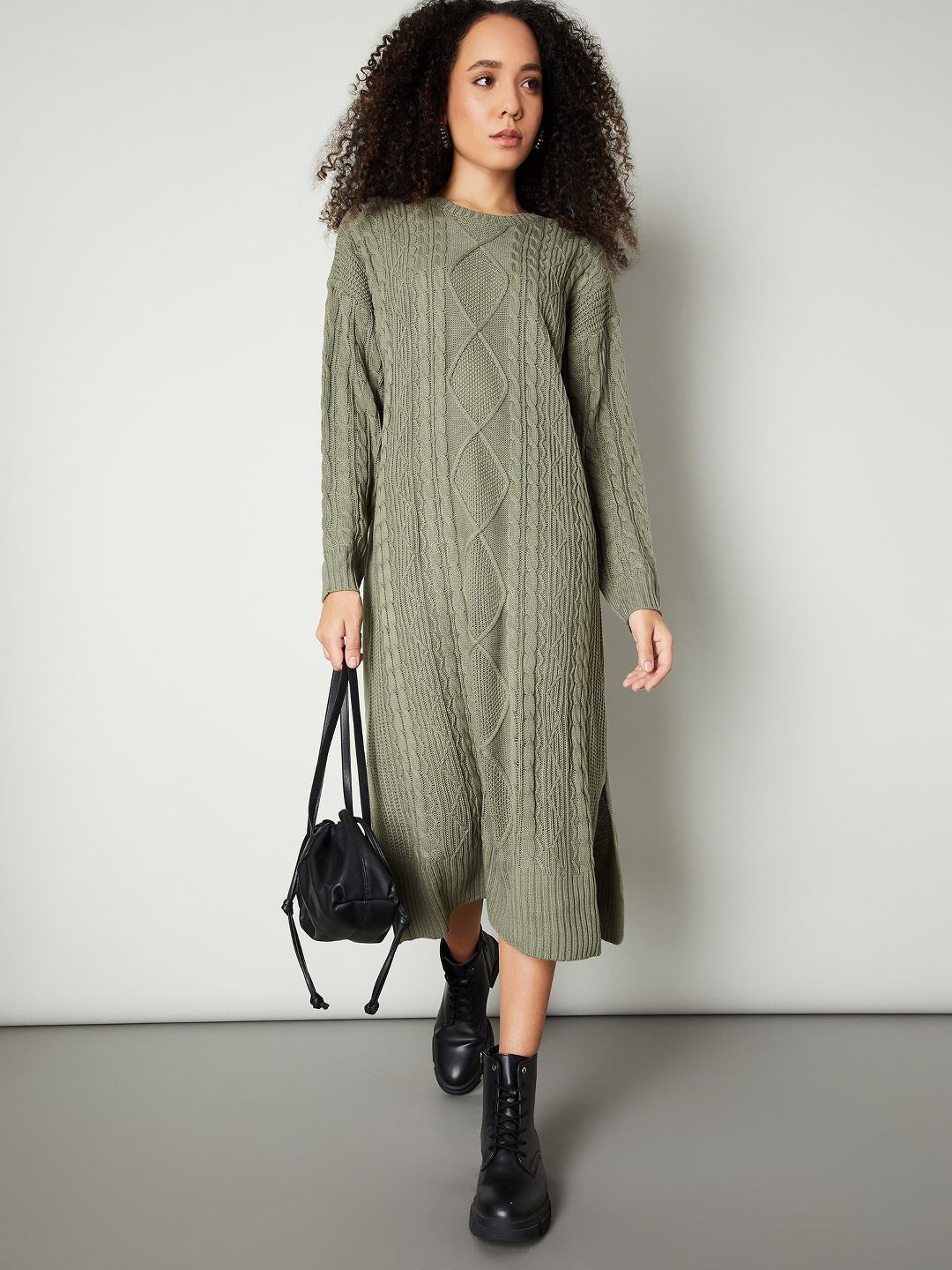 

max Knits Jumper Midi Dress With Slits, Green