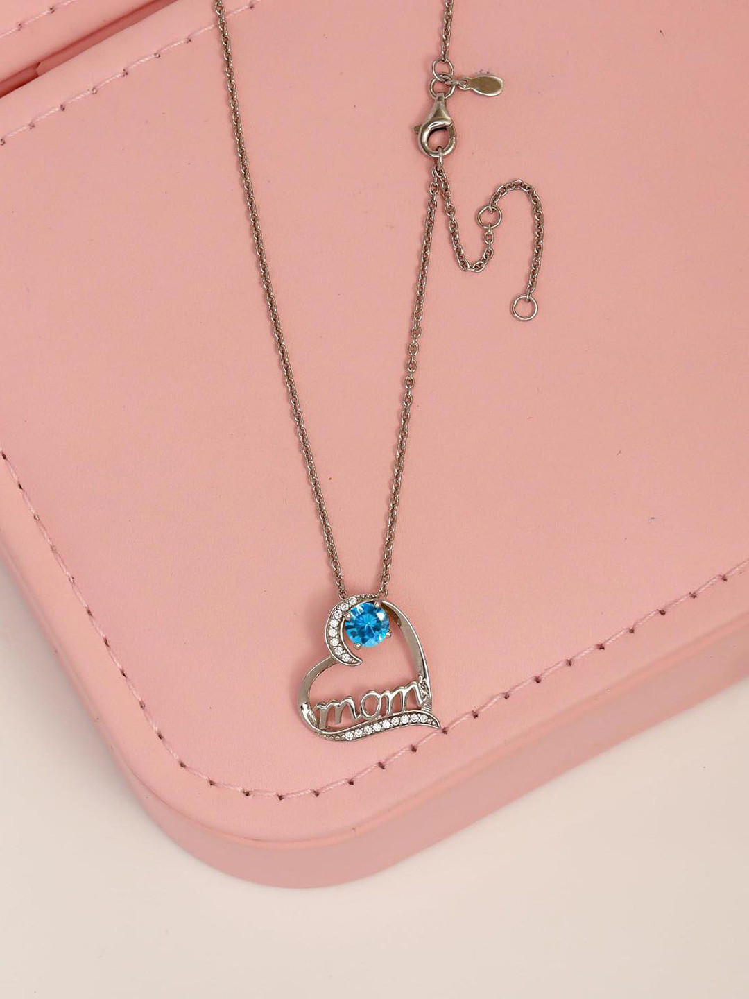 

LeCalla 925 Sterling Silver Silver-Plated Aquamarine Studded Heart Shaped Pendant & Chain