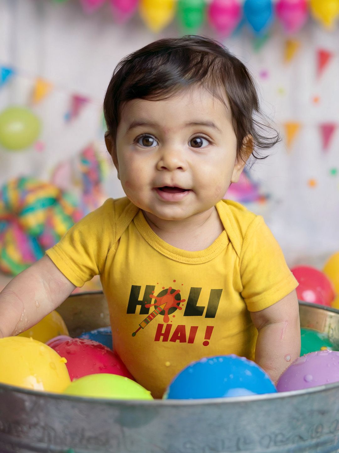 

FFLIRTYGO Infants Holi Printed Cotton Bodysuit, Yellow