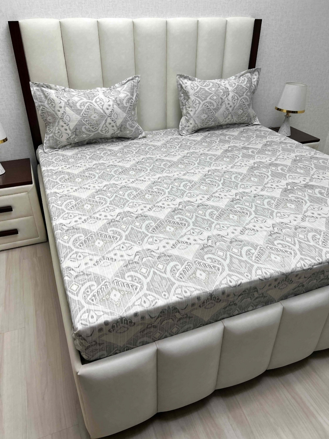 

Pure Decor White & Grey Ethnic Motifs 220 TC Queen Bedsheet Set- 2.28 m x 2.54 m