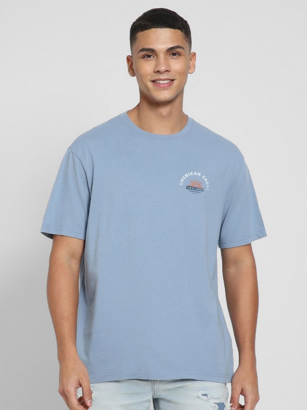 

AMERICAN EAGLE OUTFITTERS Men Typography Printed Round Neck Cotton T-shirt, Blue